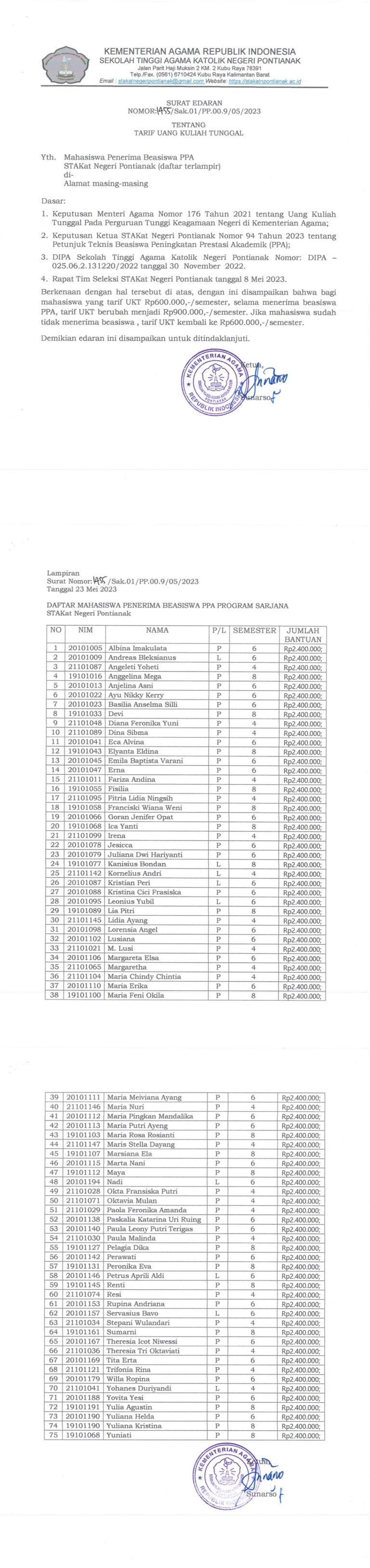 PEMBERITAUAN TARIF UANG KULIAH TUNGGAL (UKT)